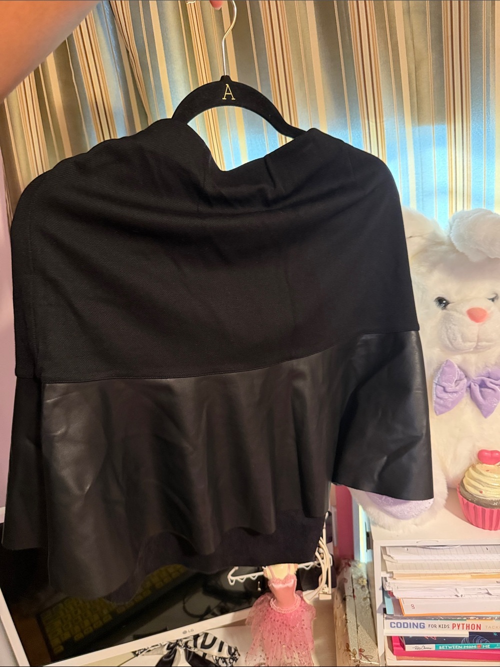 CAbi Black Peplum Hem Skirt with Faux-Leather Panel